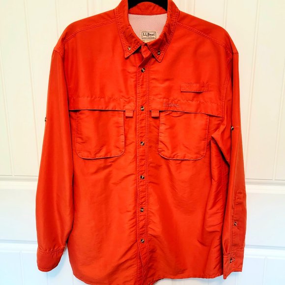 LL Bean Mens Medium Nylon/Poly Vented Long Sleeve Button Down Fishing Shirt - Picture 1 of 9